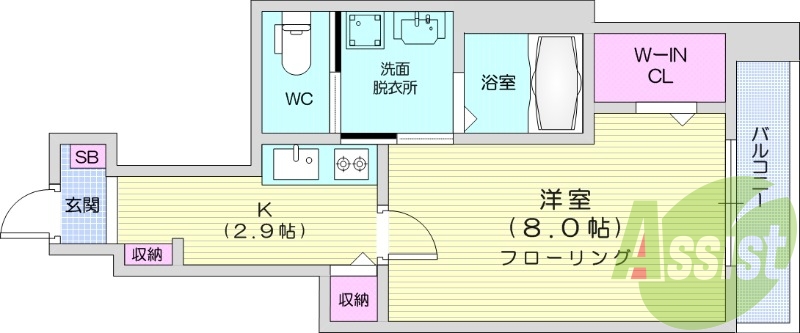 1K、宅配ボックス、インターネット無料　