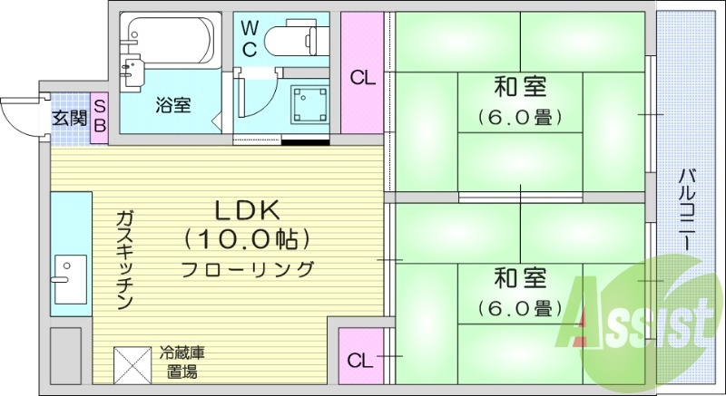2LDK、都市ガス、エアコン、BT別、和室、温水洗浄便座