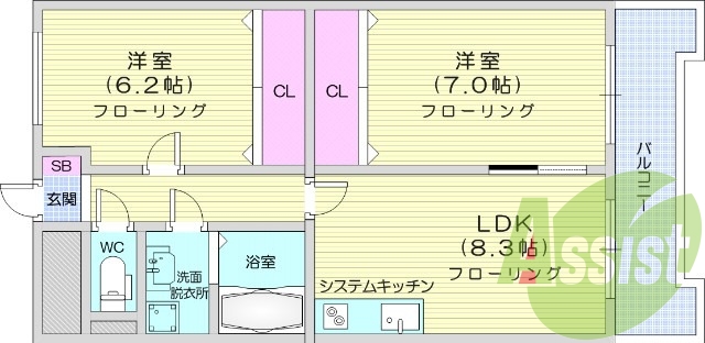 ２ＬＤＫ、オール電化、シャンプードレッサー、独立洗面台