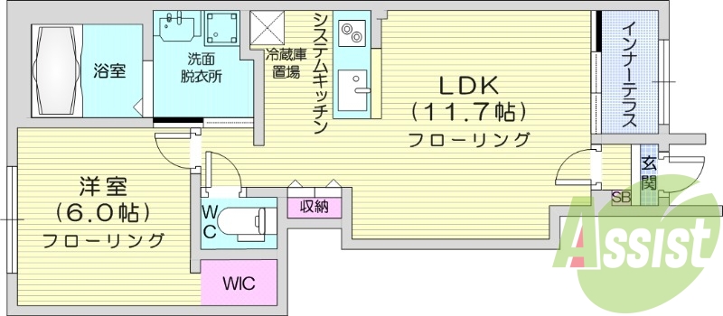 1LDK、インナーテラス、浴室乾燥、追い焚き機能
