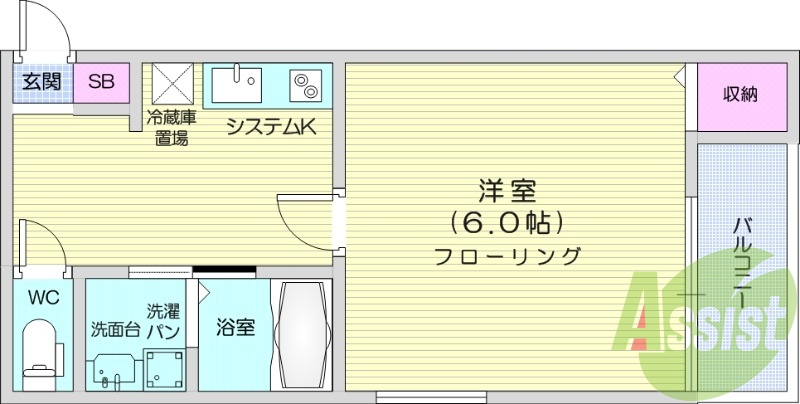 1K、オートロック、ネット使用料不要、独立洗面台、南向き
