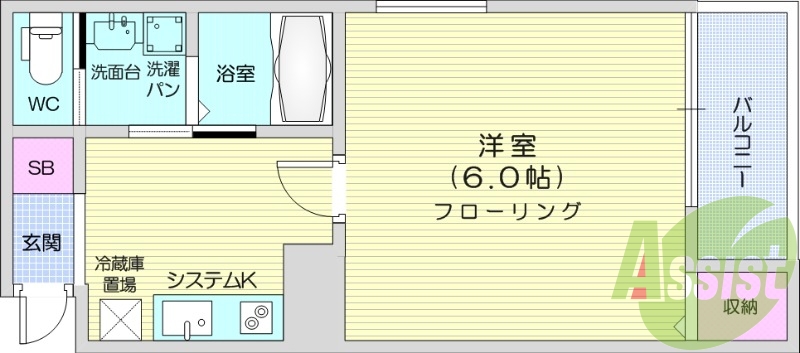 1K、オートロック、ネット使用料不要、独立洗面台、南向き