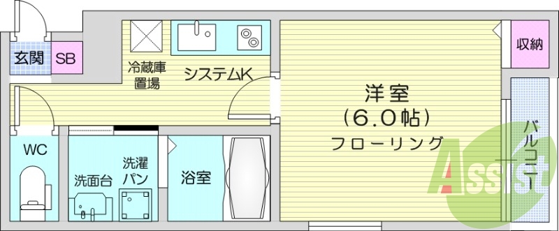 1K、オートロック、ネット使用料不要、独立洗面台、南向き