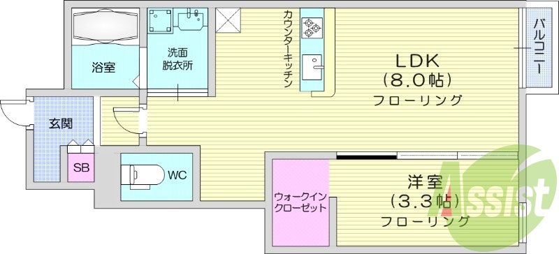 1LDK、インターネット無料、IH2口コンロ