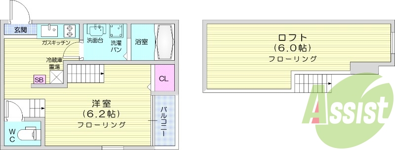 1K、ロフト付き、浴室乾燥、暖房便座、ネット無料、エアコン