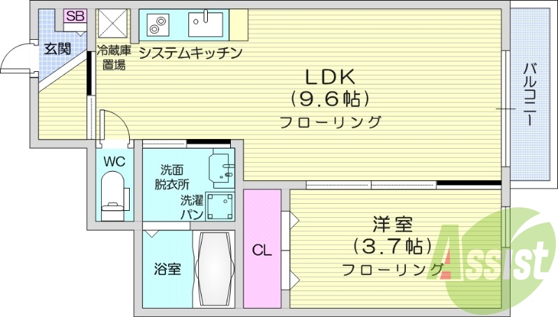 1LDK、ネット無料、IH、追い焚き、浴室乾燥機、独立洗面台