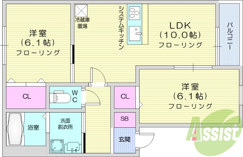 西向き、バルコニー、2LDK、ネット無料、IHコンロ