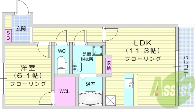 1LDK、オートロック、システムキッチン、インターネット無料