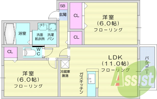 2LDK、追炊き機能、独立洗面台、シューズボックス
