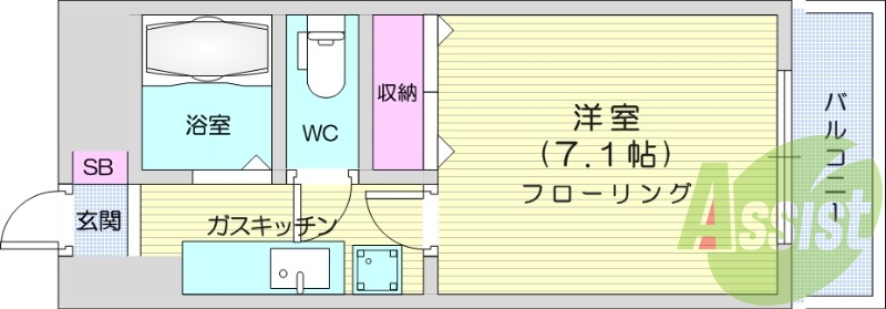 写真は別室です。1K、フローリング、エアコン、バルコニー。