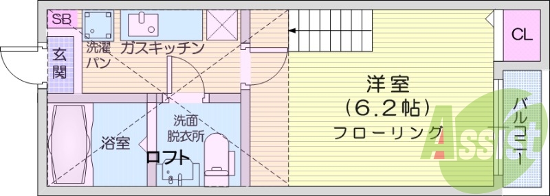 1K、ネット無料、エアコン、ロフト、独立洗面台