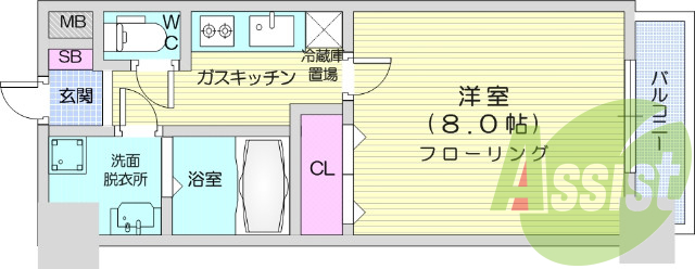 1K、バストイレ別、独立洗面台、モニター付きインターホン