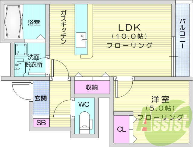１LDK、モニター付インターホン、風呂トイレ別、追い焚き機能