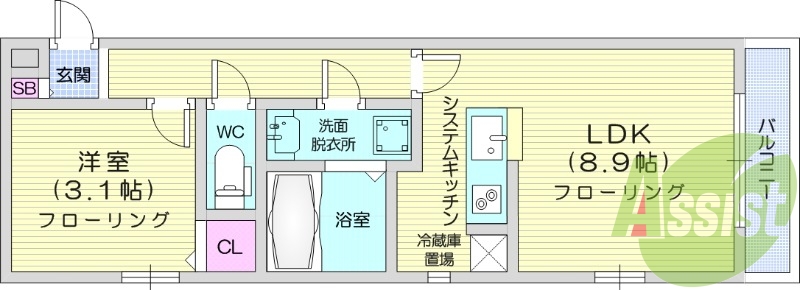 1LDK、浴室乾燥機、モニター付きインターホン、IHコンロ