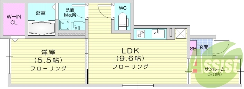 1LDK、ペット可、防犯カメラ、ウォークインクローゼット