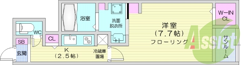 1K、システムキッチン、都市ガス、ネット利用料無料。