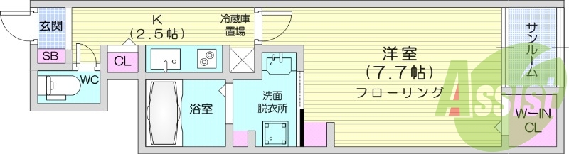 1K、システムキッチン、都市ガス、ネット利用料無料。