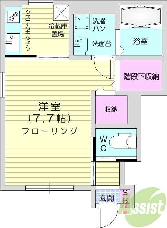 1K、宅配ボックス、独立洗面台、TV付インターホン、エアコン