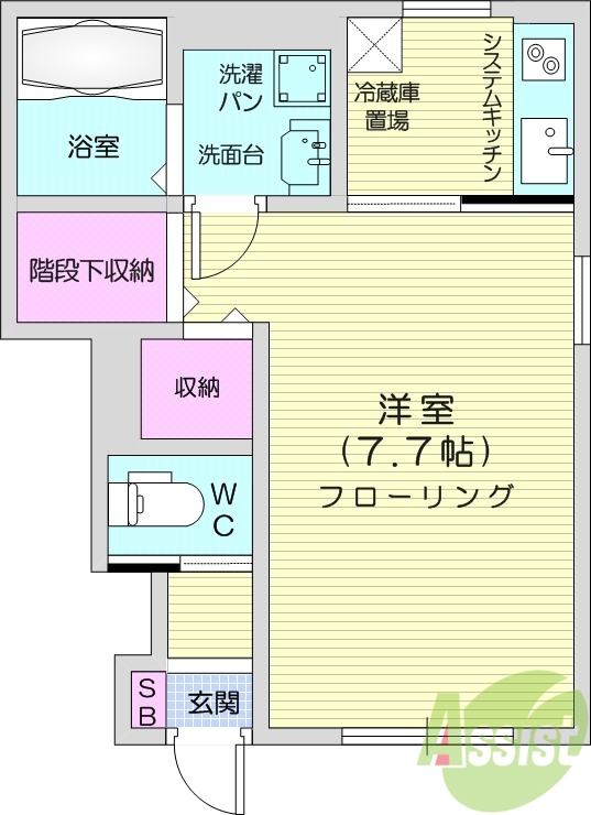 1K、宅配ボックス、独立洗面台、TV付インターホン、エアコン