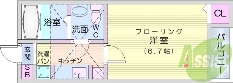1K、フローリング、バストイレ別、エアコン
