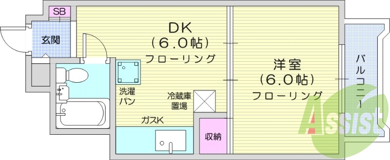 1DK、オートロック。都市ガス、エアコン