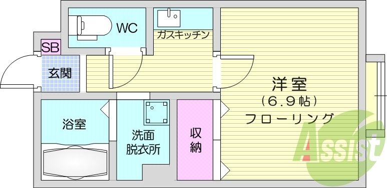 1K、バス・トイレ別、1口コンロ付き、クローゼット、エアコン