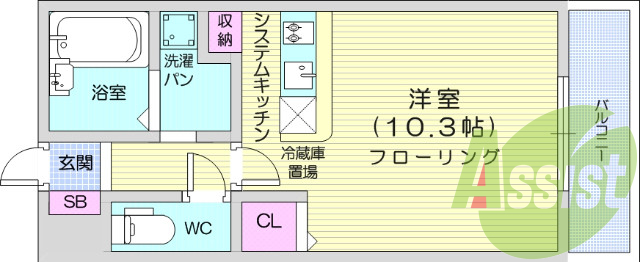 1R、南向き、追い焚き機能、モニター付きインターホン