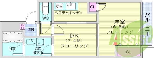 1LDK、オートロック、エレベーター、エアコン