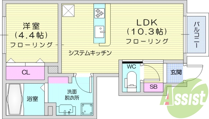 1LDK、ペット可、システムキッチン、インターネット無料