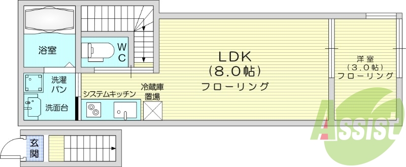 1LDK、浴室乾燥、TVインターホン、ネット無料、エアコン
