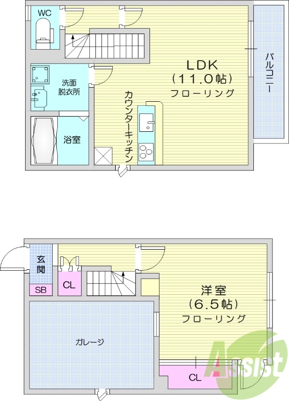 1LDK、シャッター雨戸、バルコニー、ガレージ、浴室乾燥機