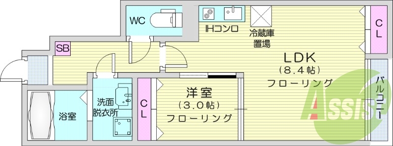 1LDK、追い焚き機能、浴室乾燥機、インターネット無料