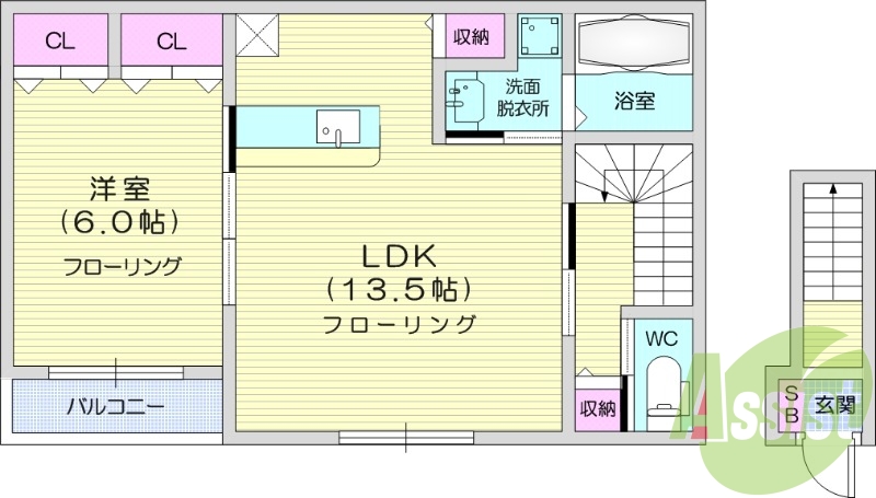 1LDK、追い焚き、独立洗面、シャンプードレッサー