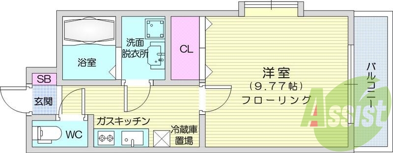 １Ｋ、クローゼット、ガスキッチン、エアコン、セパレート