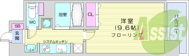 1K、宅配ボックス、エアコン、オートロック、システムキッチン