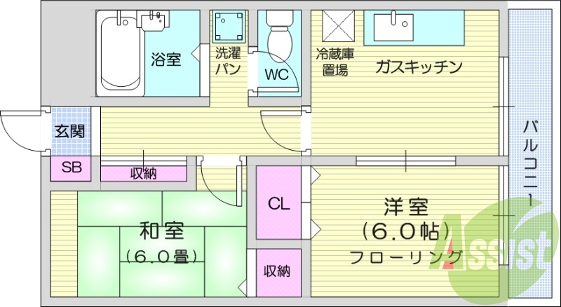 ２DK、洋室、独立洗面台、光ファイバー、都市ガス