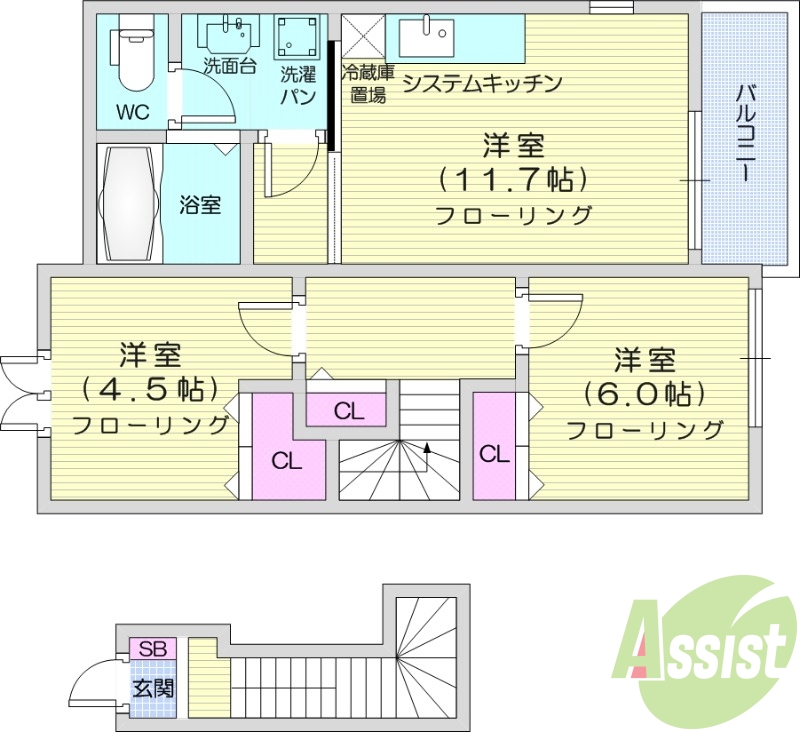 2LDK、独立洗面台、追い焚き機能浴室、温水洗浄便座