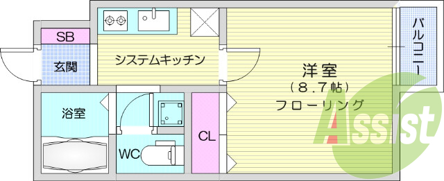 １K、駐車場有、室内洗濯機置場あり、風呂トイレ別