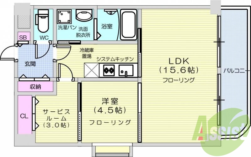1LDKS、モニター付きインターホン、エアコン