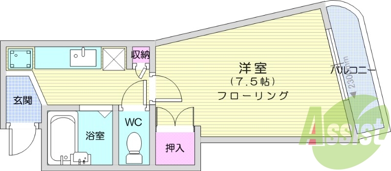 1K、エアコン、温水洗浄便座、インターホン