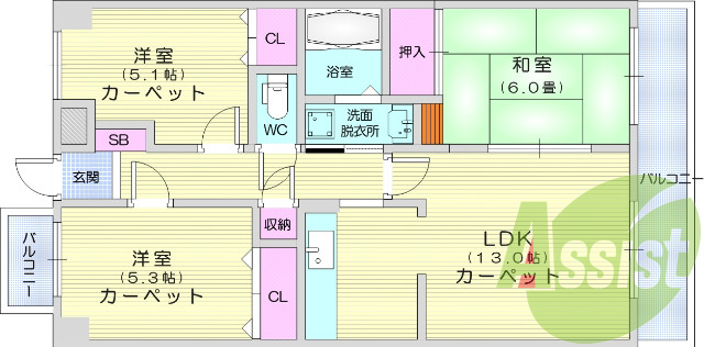 3LDK、最上階、角部屋、南向き、ペット応相談、B・T別