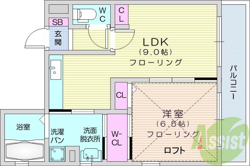 1LDK、エアコン、室内洗濯機置場、クローゼット