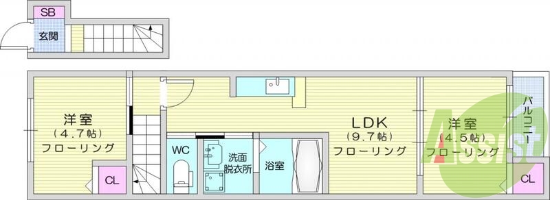 1LDK、南向き、追焚機能、シャワー付洗面化粧台、バルコニー