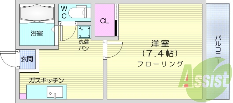 1K、ネット無料、洗面台、家電付き、ガスコンロ2口