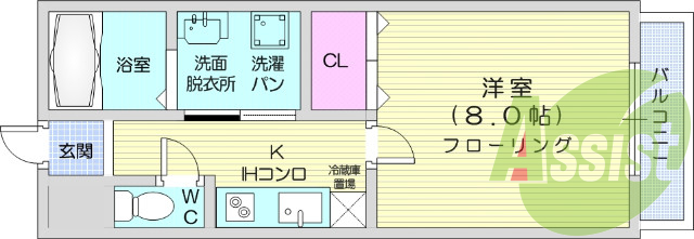 1K、バストイレ別、室内洗濯機、追炊き付き浴室