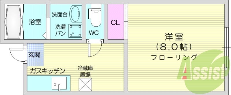 1K、エアコン、バストイレ別、モニターインターホン