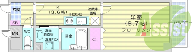１Ｋ、オートロック、オール電化、洗面化粧台