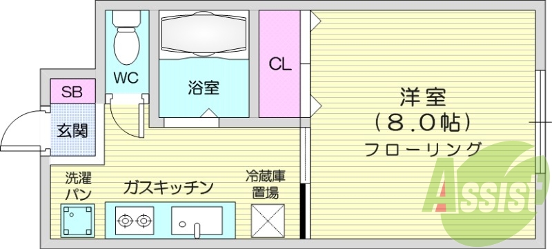 フローリング、ガスキッチン、風呂トイレ別。