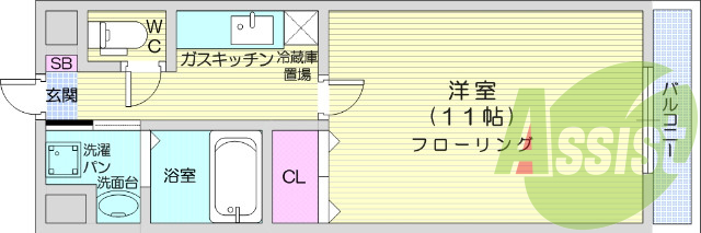 1K、エアコン、バストイレ別、オートロック