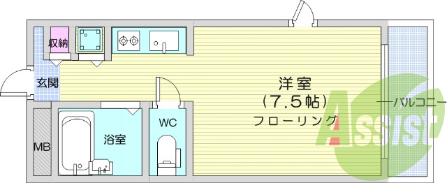 ワンルーム、オートロック、B.T別、南向き